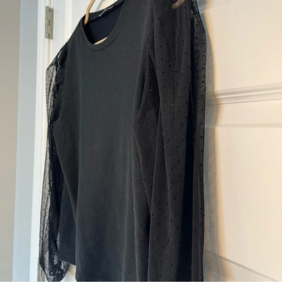 ZARA Black Top With Sheer Puff Sleeves Size S Peter Pan Boho Classic - Picture 5 of 6